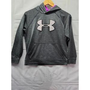 Under Armour Youth Gray Hoodie Purple Lined Pullover Sweatshirt
